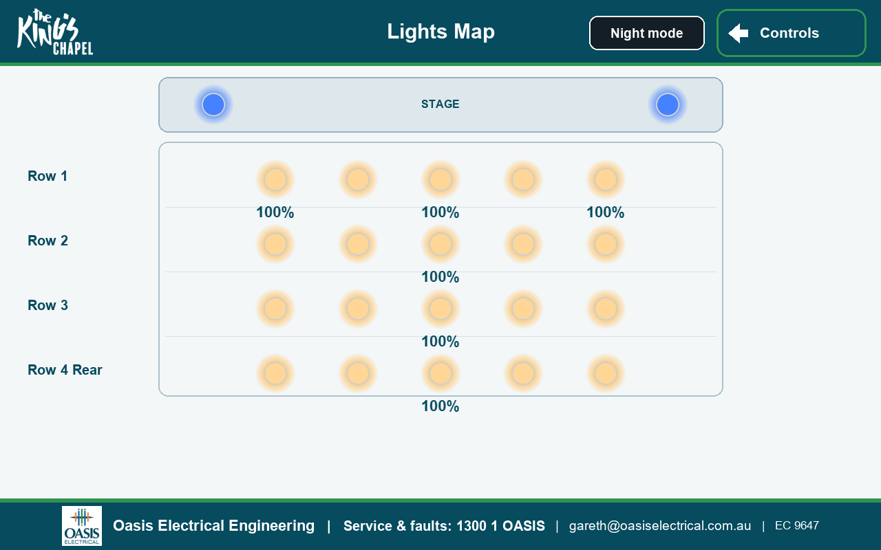 Touchscreen lights map showing every fitting in plan view